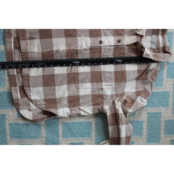 Everlane M Brown White Buffalo Check Organic Cotton Flannel Button Popover Shirt - Picture 8 of 10